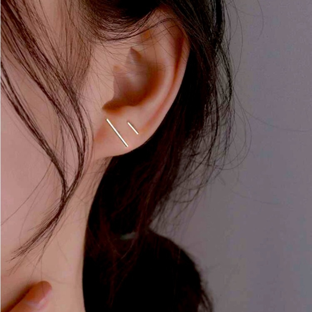 Minimalistic [SILVER] Simple Modern Bar Stud Set | 2 Pairs! - Picture 11 of 11